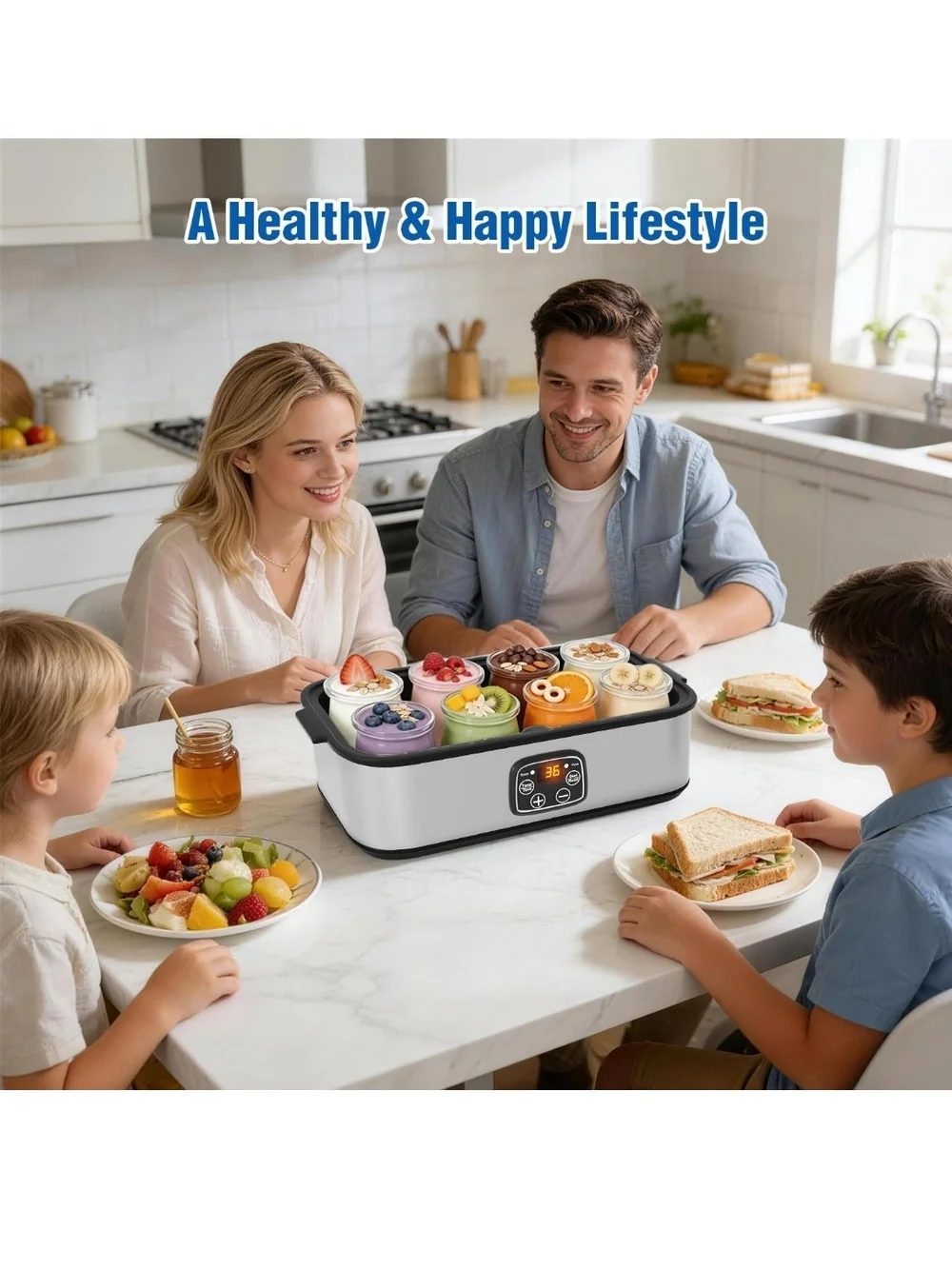 Electric Yogurt Maker with 8 Glass Jars - Silver